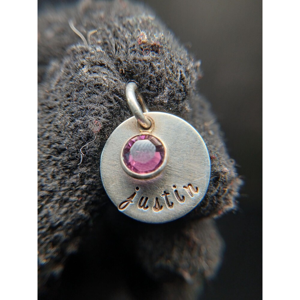 Sterling Silver Pink CZ Disc Charm Justin Pendant Minimalist